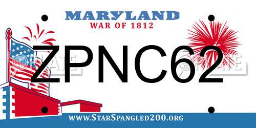 ZPNC62 Maryland License Plate