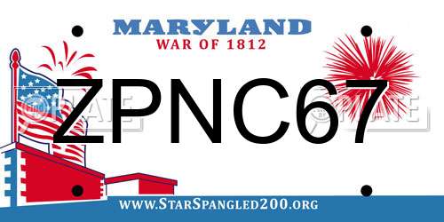 ZPNC67 Maryland License Plate