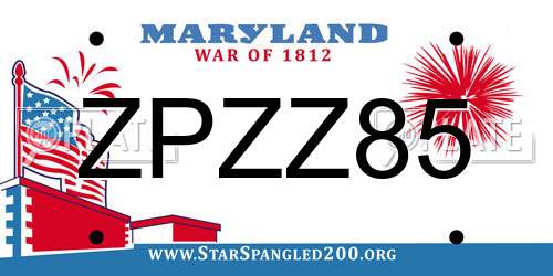 ZPZZ85 Maryland License Plate