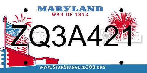 ZQ3A421 Maryland License Plate
