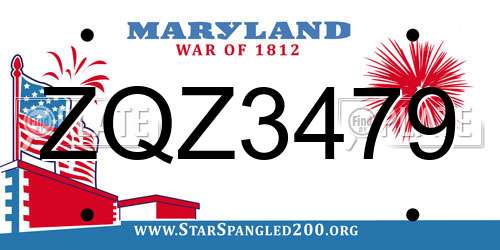 ZQZ3479 Maryland License Plate