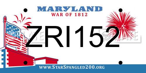ZRI152 Maryland License Plate