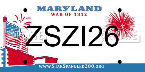 ZSZI26 Maryland License Plate