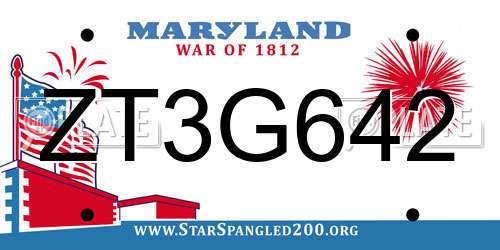 ZT3G642 Maryland License Plate