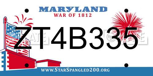 ZT4B335 Maryland License Plate