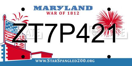 ZT7P421 Maryland License Plate