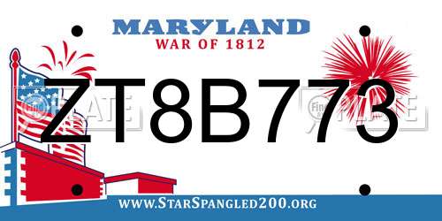 ZT8B773 Maryland License Plate