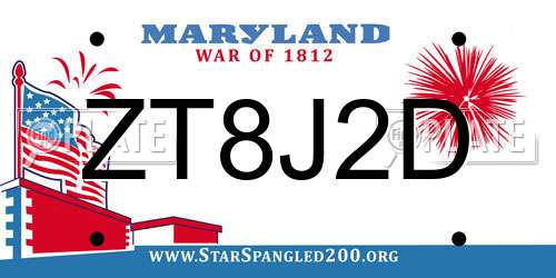 ZT8J2D Maryland License Plate