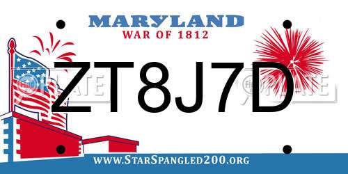 ZT8J7D Maryland License Plate