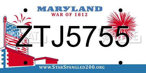 ZTJ5755 Maryland License Plate
