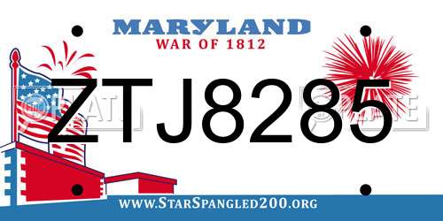 ZTJ8285 Maryland License Plate