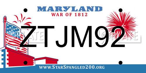 ZTJM92 Maryland License Plate