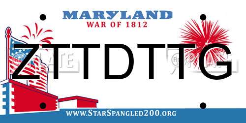 ZTTDTTG Maryland License Plate