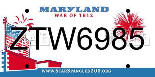 ZTW6985 Maryland License Plate