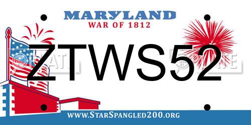 ZTWS52 Maryland License Plate