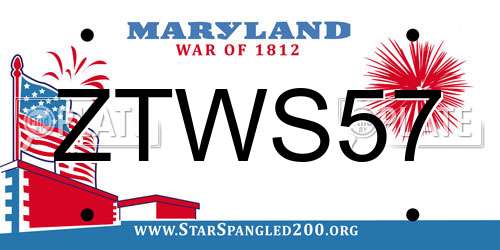 ZTWS57 Maryland License Plate