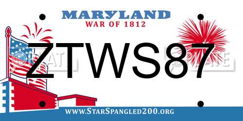 ZTWS87 Maryland License Plate