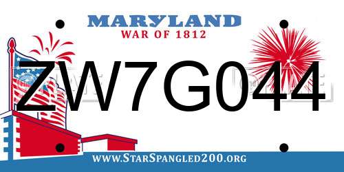 ZW7G044 Maryland License Plate