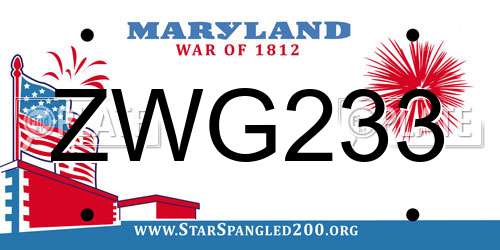 ZWG233 Maryland License Plate