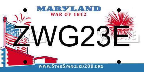 ZWG23E Maryland License Plate