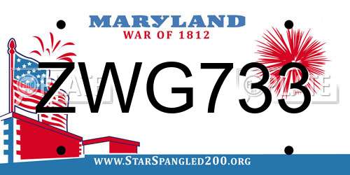 ZWG733 Maryland License Plate