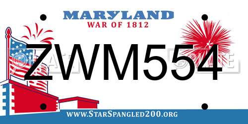 ZWM554 Maryland License Plate