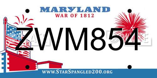ZWM854 Maryland License Plate