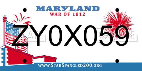 ZY0X059 Maryland License Plate