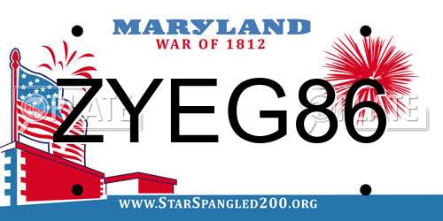 ZYEG86 Maryland License Plate