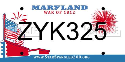 ZYK325 Maryland License Plate