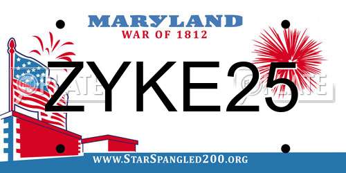 ZYKE25 Maryland License Plate