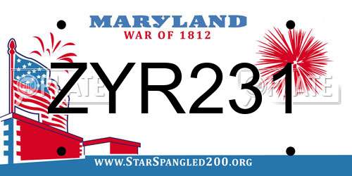 ZYR231 Maryland License Plate