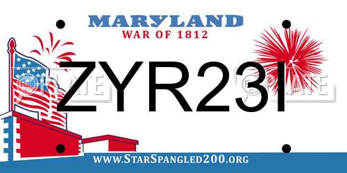 ZYR23I Maryland License Plate
