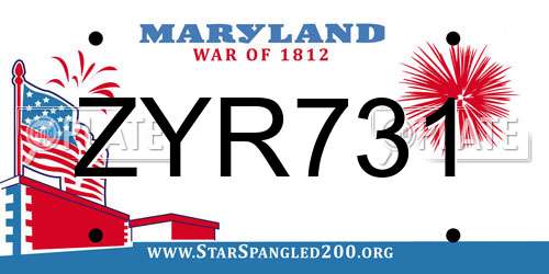 ZYR731 Maryland License Plate