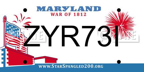 ZYR73I Maryland License Plate