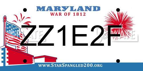 ZZ1E2F Maryland License Plate