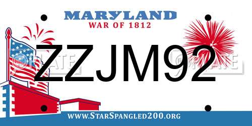 ZZJM92 Maryland License Plate
