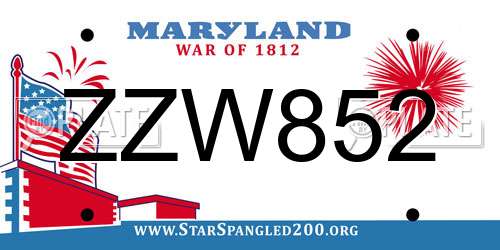ZZW852 Maryland License Plate