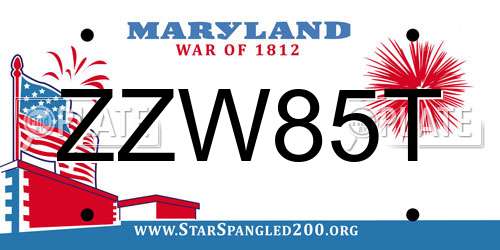 ZZW85T Maryland License Plate