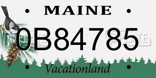 0B84785 Maine License Plate
