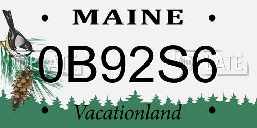 0B92S6 Maine License Plate