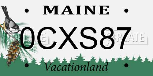 0CXS87 Maine License Plate