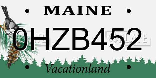 0HZB452 Maine License Plate