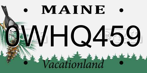 0WHQ459 Maine License Plate