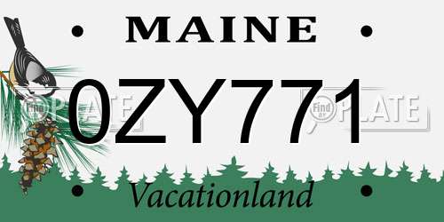 0ZY771 Maine License Plate