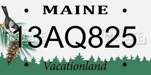 13AQ825 Maine License Plate