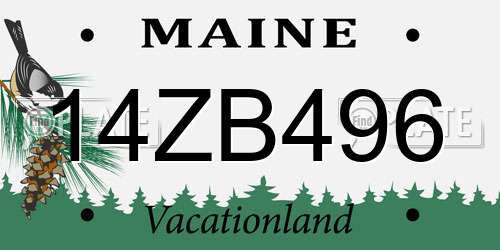 14ZB496 Maine License Plate