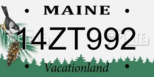 14ZT992 Maine License Plate
