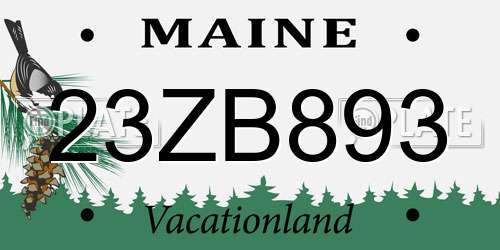 23ZB893 Maine License Plate