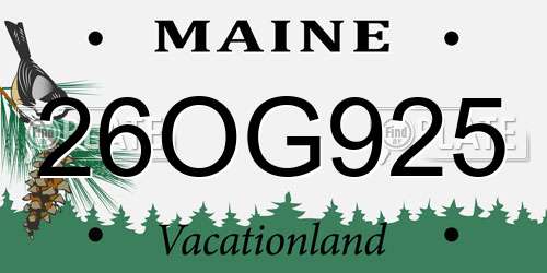 26OG925 Maine License Plate